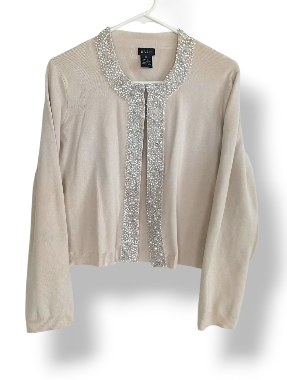 Evie Beaded Beige Cardigan Sweater Elegant Retro Pearls Crystal Knit Wedding XL